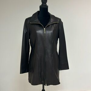 Ellen Tracy Black Leather Coat, Size M